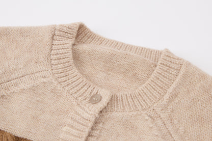 Baby Girls Knit Cardigan-Oatmeal-Brown Contrast Ruffle Trim and Tulle Tutu Skirt Set