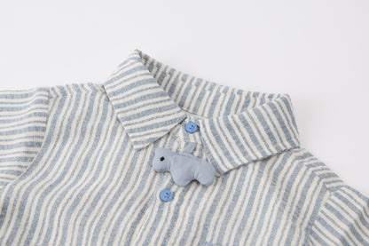 Baby Boys Knit Cardigan-Brown-House Embroidery Sleeves and Denim Pants Set