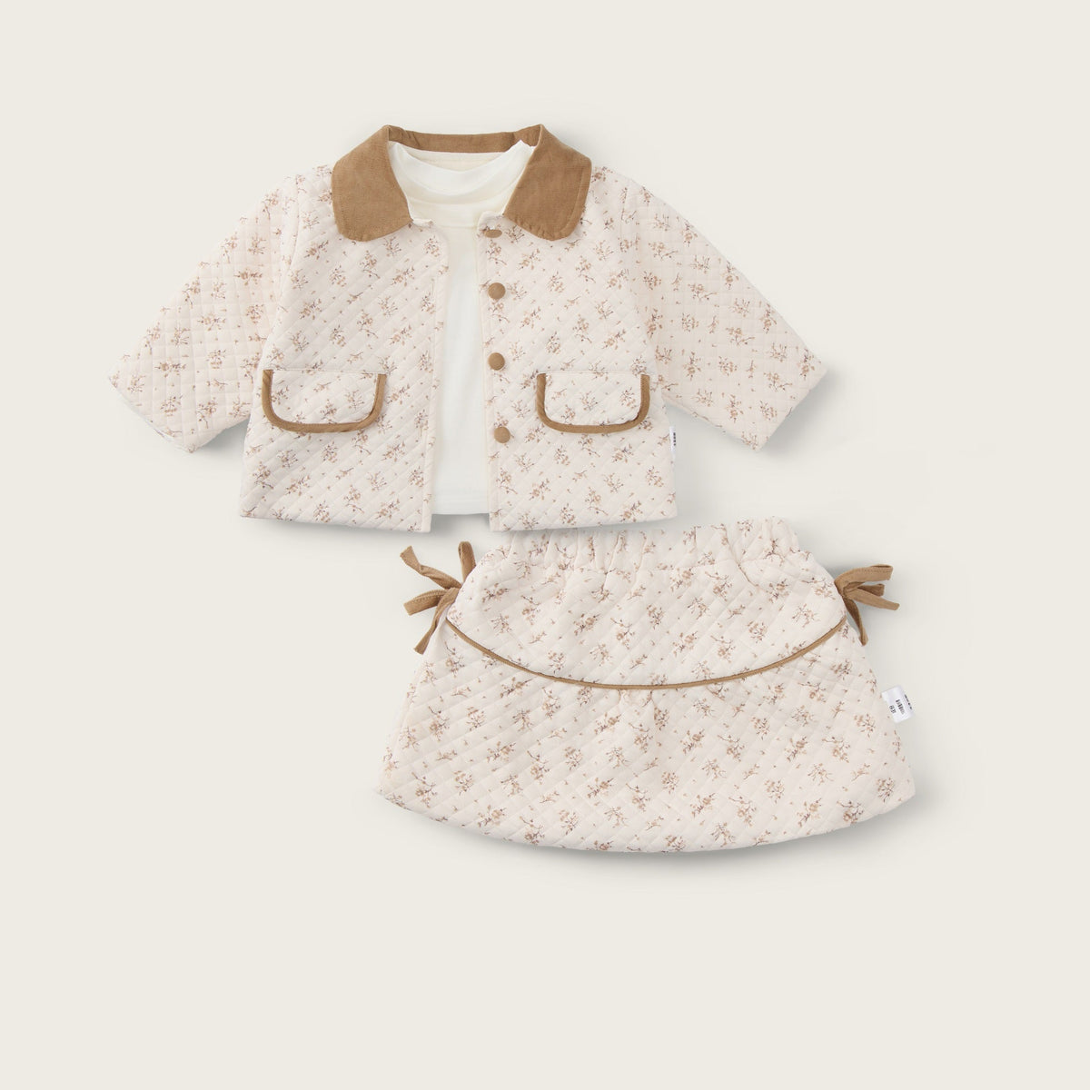 baby-girl-skirt-set-cream-and-brown-floral-quilted-jacket-with-matching-skirt