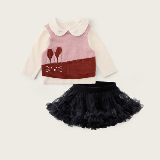 baby-girl-skirt-set-pink-cream-black-bunny-sweater-vest-tutu