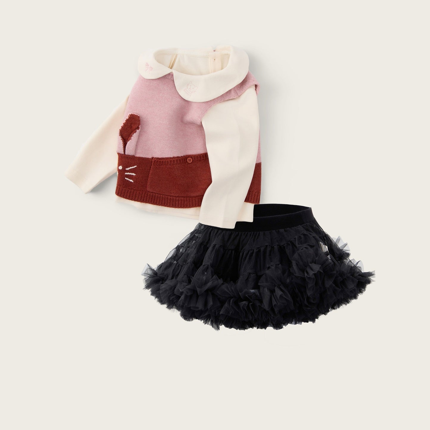 baby-girl-skirt-set-pink-cream-black-bunny-sweater-vest-tutu