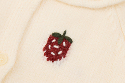 Baby Girls Knit Cardigan-Off White-Strawberry Embroidery and Burgundy Tulle Tutu Skirt Set