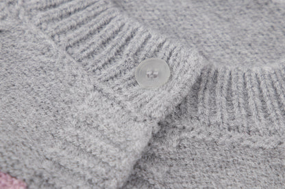Baby Girls Knit Cardigan-Grey and Pink-Ruffle Trim and Tulle Dress Set