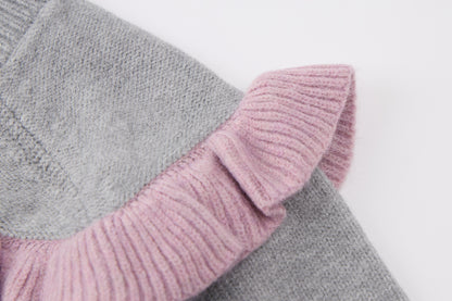 Baby Girls Knit Cardigan-Grey and Pink-Ruffle Trim and Tulle Dress Set