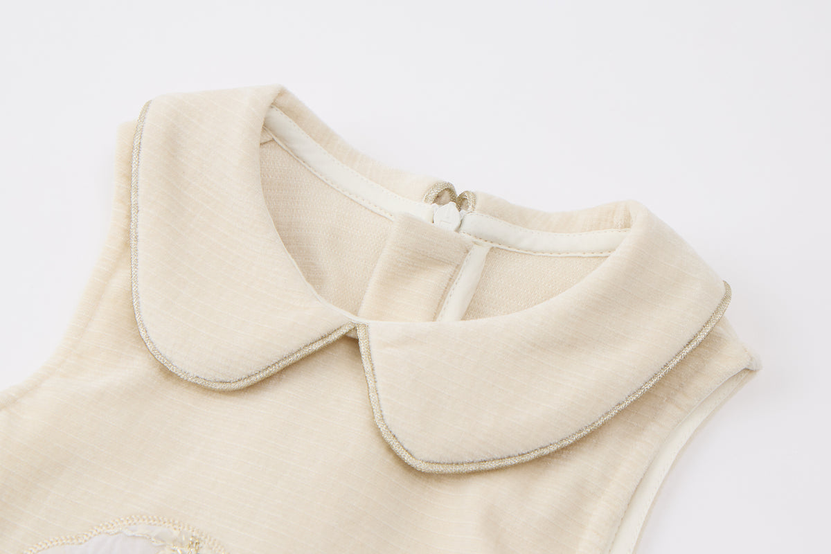 Baby Girls Knit Dress-Apricot-Peter Pan Collar and Shell Applique Set