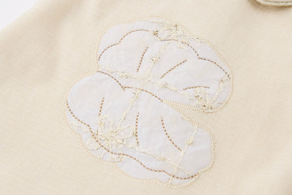 Baby Girls Knit Dress-Apricot-Peter Pan Collar and Shell Applique Set