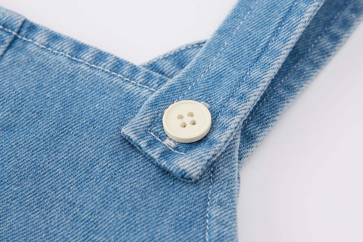 Baby Girls Denim Pinafore Dress-Blue-Cat Embroidery with 3D Pocket Toys and White Blouse Set