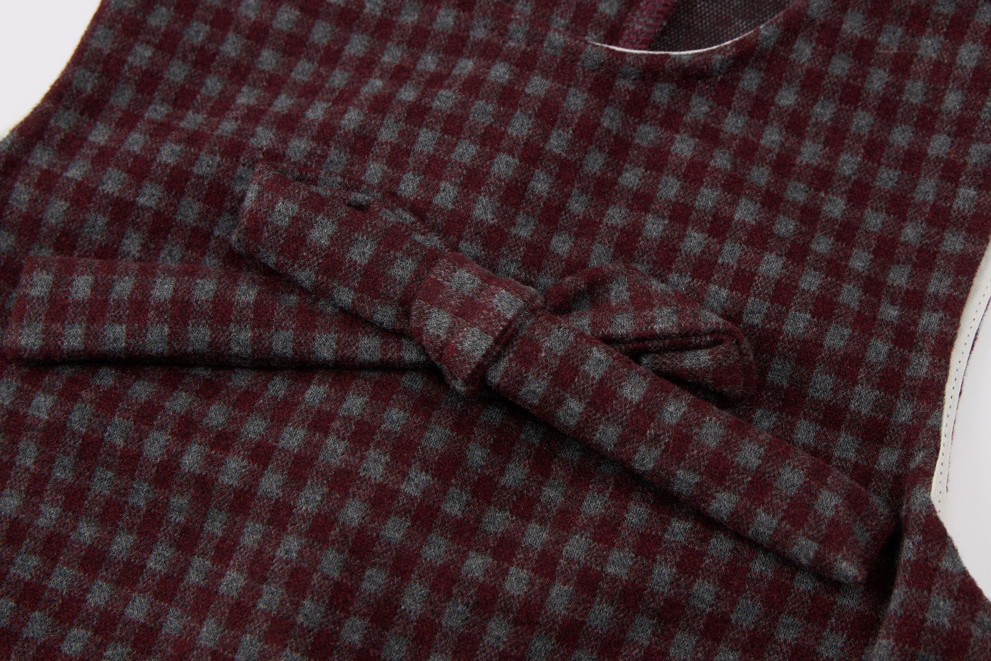 Baby Girls Plaid Dress Set-Burgundy and Cream-Embroidered Collar and Bow Detail Long Sleeve Dress
