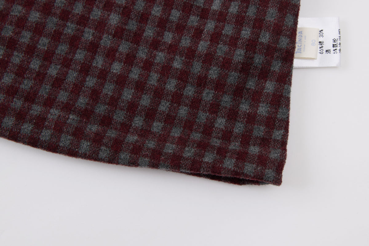 Baby Girls Plaid Dress Set-Burgundy and Cream-Embroidered Collar and Bow Detail Long Sleeve Dress