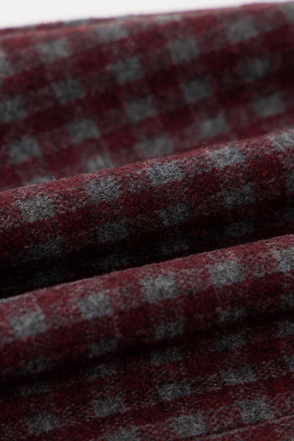 Baby Girls Plaid Dress Set-Burgundy and Cream-Embroidered Collar and Bow Detail Long Sleeve Dress