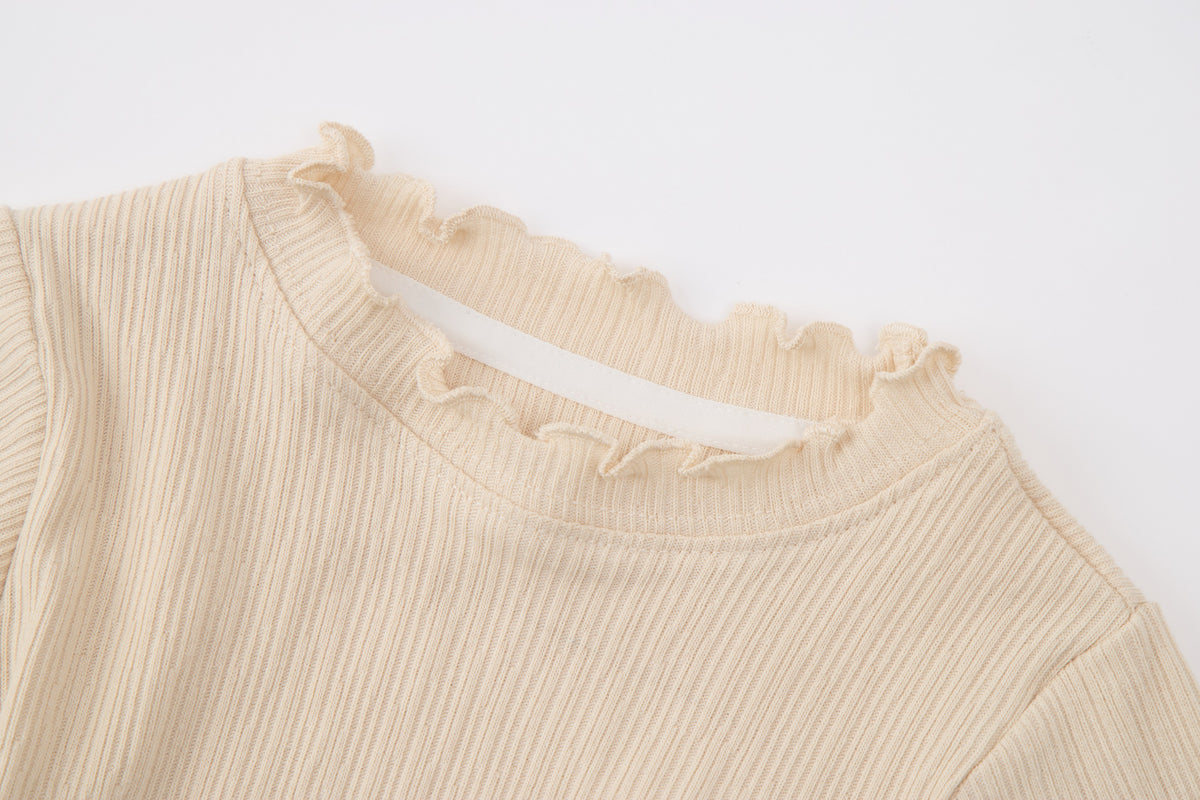 Baby Girls Knit Dress-Apricot-Peter Pan Collar and Shell Applique Set