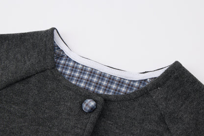 Baby-girl-dark-grey-woolen-jacket-shirt-pleated-skirt-set