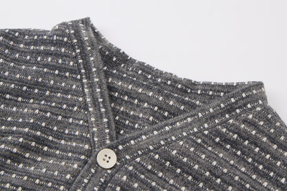 Baby Boys Cardigan Set-Dark Grey-V-Neck Textured Cardigan with Pocket Patches and Matching Pants