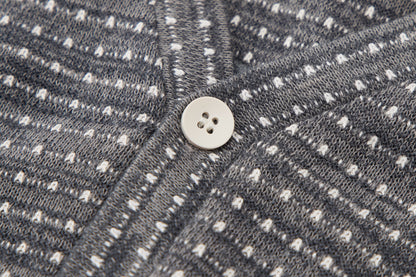 Baby Boys Cardigan Set-Dark Grey-V-Neck Textured Cardigan with Pocket Patches and Matching Pants