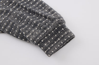 Baby Boys Cardigan Set-Dark Grey-V-Neck Textured Cardigan with Pocket Patches and Matching Pants