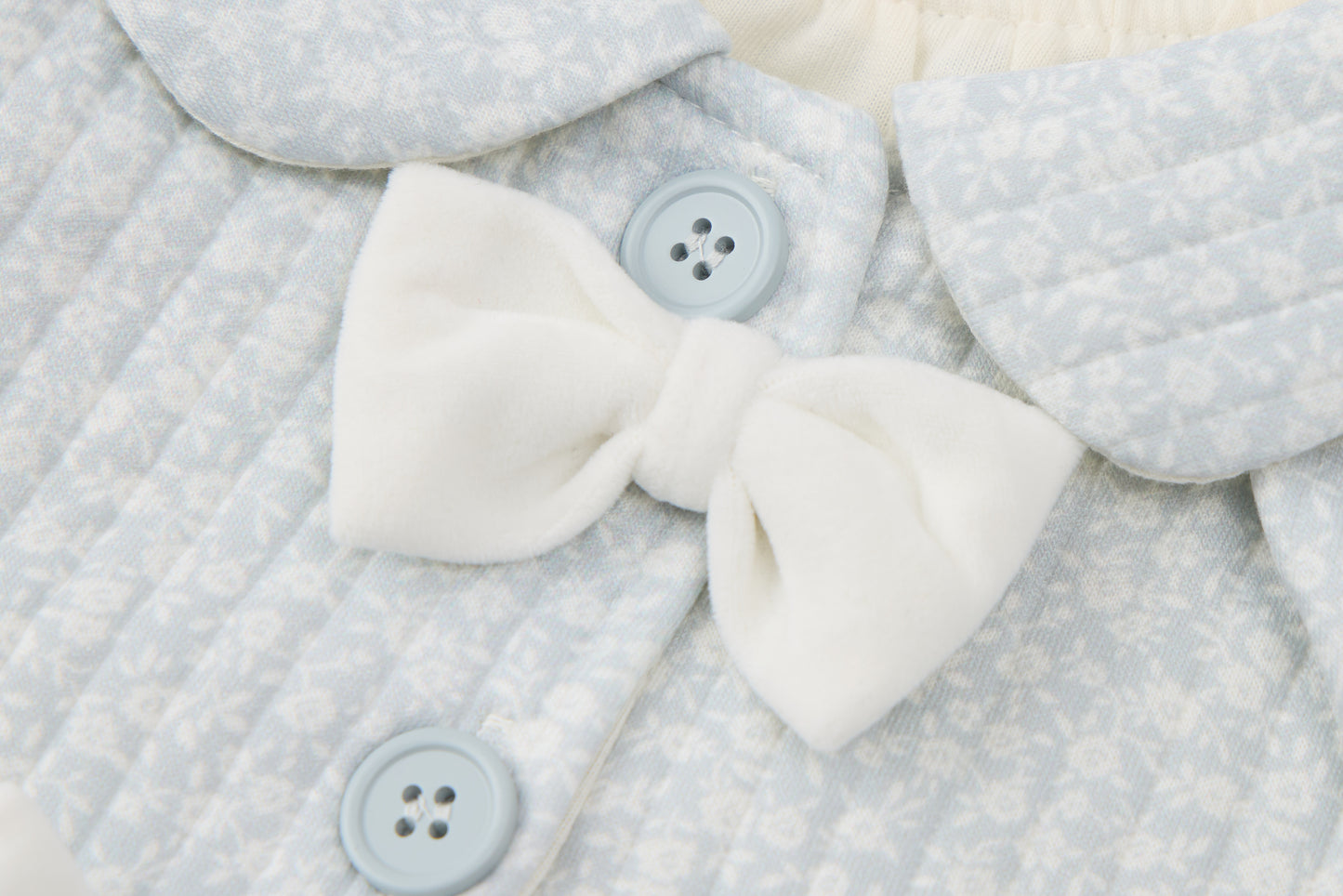 Baby Girls Quilted Cardigan-Light Blue-Peter Pan Collar with Bow Accents and Flared Jeans Set