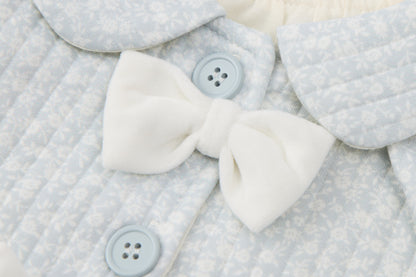 Baby Girls Quilted Cardigan-Light Blue-Peter Pan Collar with Bow Accents and Flared Jeans Set