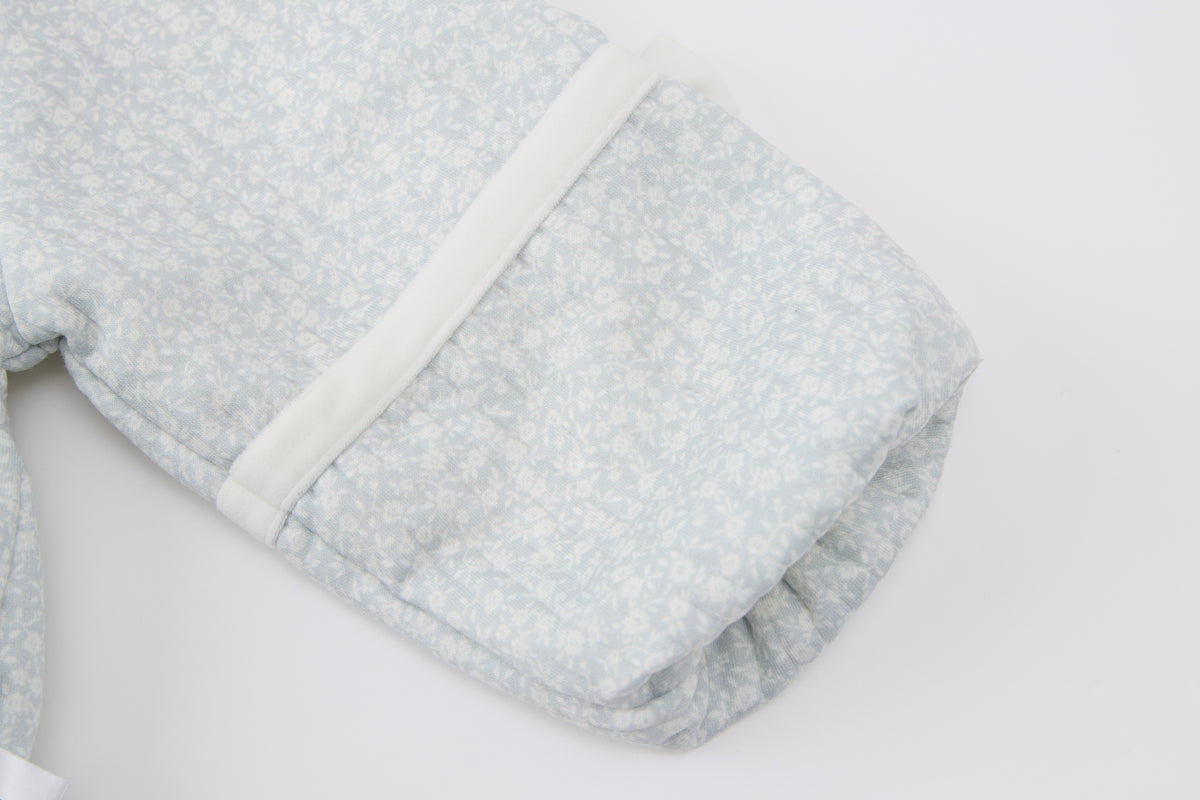 Baby Girls Quilted Cardigan-Light Blue-Peter Pan Collar with Bow Accents and Flared Jeans Set