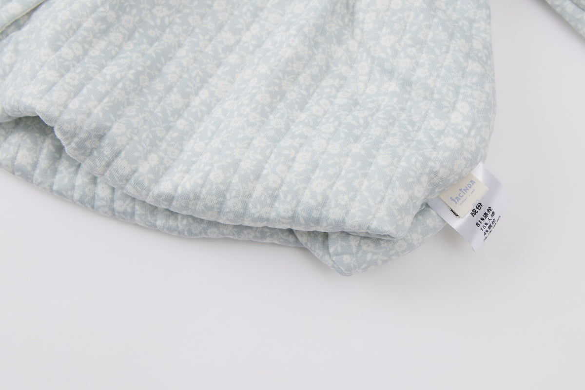Baby Girls Quilted Cardigan-Light Blue-Peter Pan Collar with Bow Accents and Flared Jeans Set