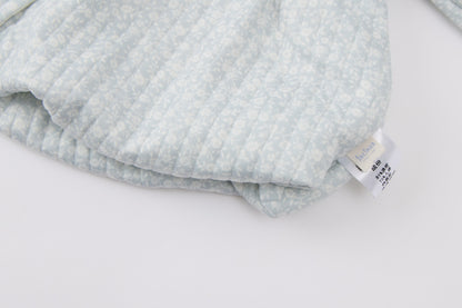 Baby Girls Quilted Cardigan-Light Blue-Peter Pan Collar with Bow Accents and Flared Jeans Set