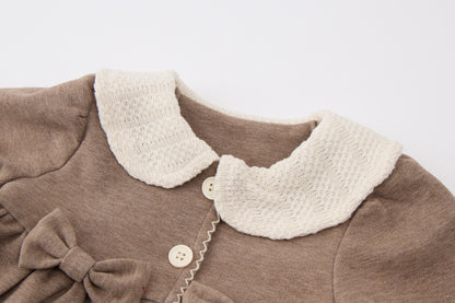 Baby-girls-oatmeal-apricot-jacket-top-flared-pants-set