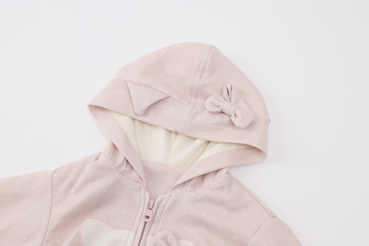 Baby Girls Hooded Sweatshirt-Light Pink-Cat Face Applique with Bow Detail and Matching Pants Set