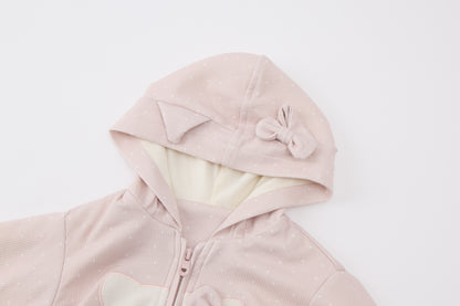Baby Girls Hooded Sweatshirt-Light Pink-Cat Face Applique with Bow Detail and Matching Pants Set