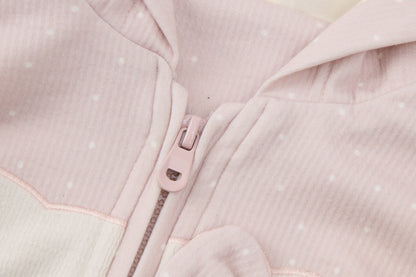 Baby Girls Hooded Sweatshirt-Light Pink-Cat Face Applique with Bow Detail and Matching Pants Set