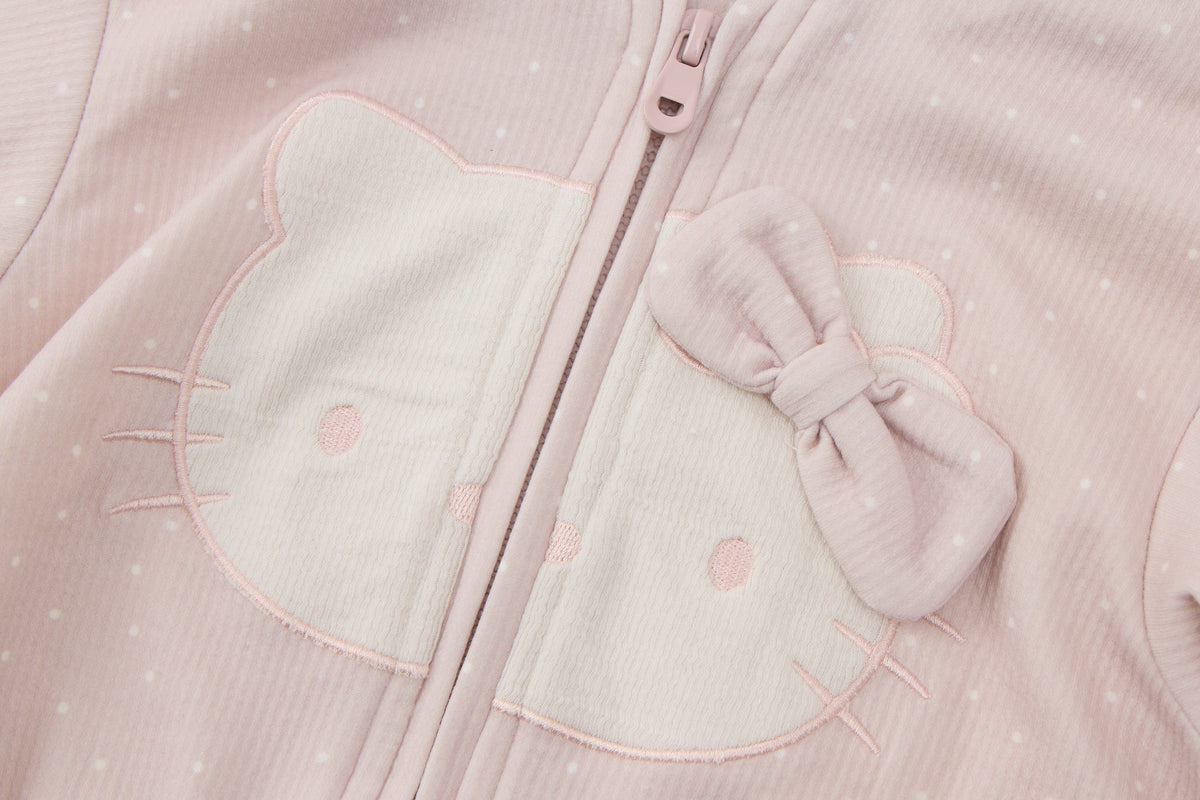 Baby Girls Hooded Sweatshirt-Light Pink-Cat Face Applique with Bow Detail and Matching Pants Set