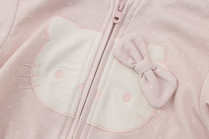 Baby Girls Hooded Sweatshirt-Light Pink-Cat Face Applique with Bow Detail and Matching Pants Set