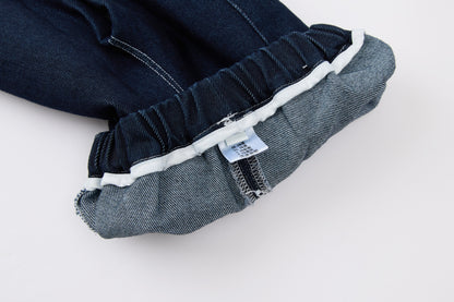 Baby Boys Hooded Jacket-Off White-Burgundy Striped Inner Shirt and Blue Jeans Set