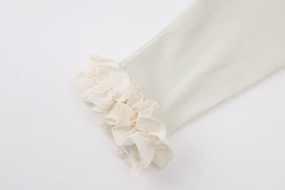 Baby Girls Tulle Dress Set-Light Green and Beige-Pom-Pom Strap Accents with Ruffle Leggings