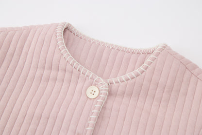 Baby Girls Quilted Cardigan-Pink-Handbag Pocket and Floral Patch Pants Set