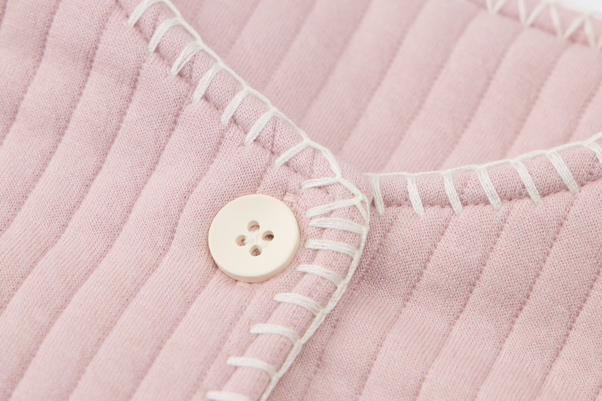 Baby Girls Quilted Cardigan-Pink-Handbag Pocket and Floral Patch Pants Set