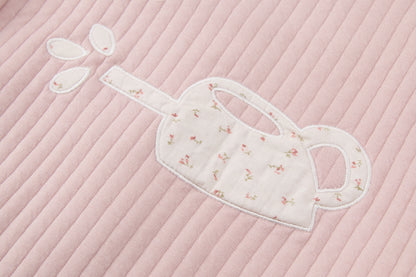 Baby Girls Quilted Cardigan-Pink-Handbag Pocket and Floral Patch Pants Set