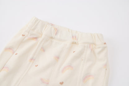 Baby Girls Hooded Sweatshirt-Off White-Rainbow and Star Patch with Pink Ruffle Hem and Pants Set