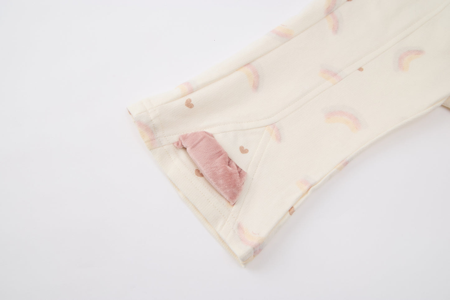 Baby Girls Hooded Sweatshirt-Off White-Rainbow and Star Patch with Pink Ruffle Hem and Pants Set