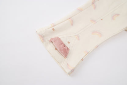 Baby Girls Hooded Sweatshirt-Off White-Rainbow and Star Patch with Pink Ruffle Hem and Pants Set