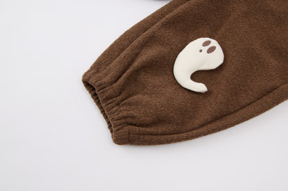 Baby Boys Hooded Cardigan-Brown-Little Ghost Embroidery and Matching Pants Set