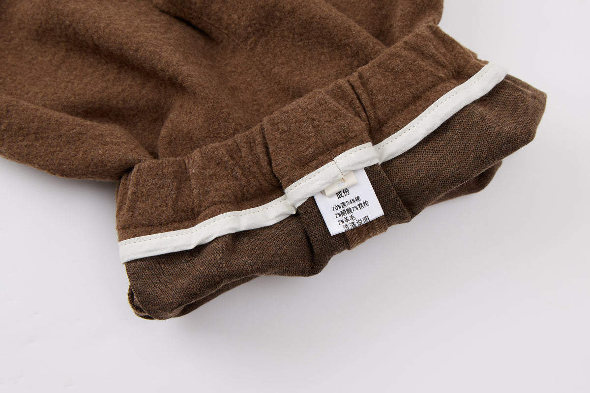 Baby Boys Hooded Cardigan-Brown-Little Ghost Embroidery and Matching Pants Set