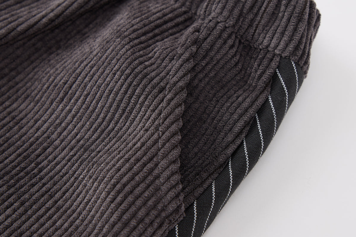 Baby Boys False Two-Piece Sweatshirt-Dark Grey-V-Neck Striped Hem and Matching Pants Set