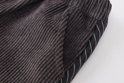 Baby Boys False Two-Piece Sweatshirt-Dark Grey-V-Neck Striped Hem and Matching Pants Set