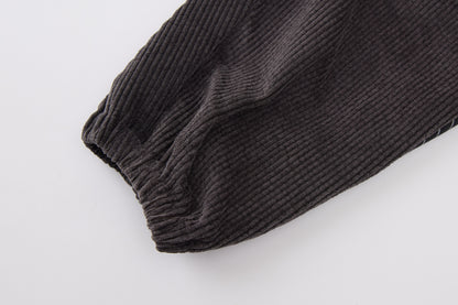 Baby Boys False Two-Piece Sweatshirt-Dark Grey-V-Neck Striped Hem and Matching Pants Set