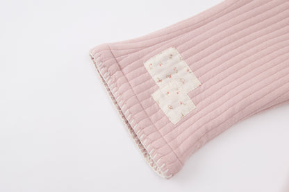 Baby Girls Quilted Cardigan-Pink-Handbag Pocket and Floral Patch Pants Set