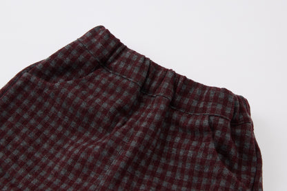 Baby Boys Hooded Vest Set-Burgundy Plaid-Button-Up Vest with Matching Pants and Inner Shirt