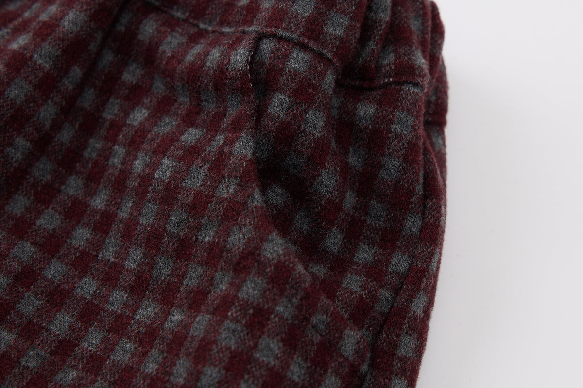 Baby Boys Hooded Vest Set-Burgundy Plaid-Button-Up Vest with Matching Pants and Inner Shirt