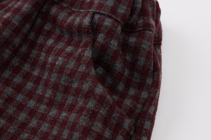 Baby Boys Hooded Vest Set-Burgundy Plaid-Button-Up Vest with Matching Pants and Inner Shirt