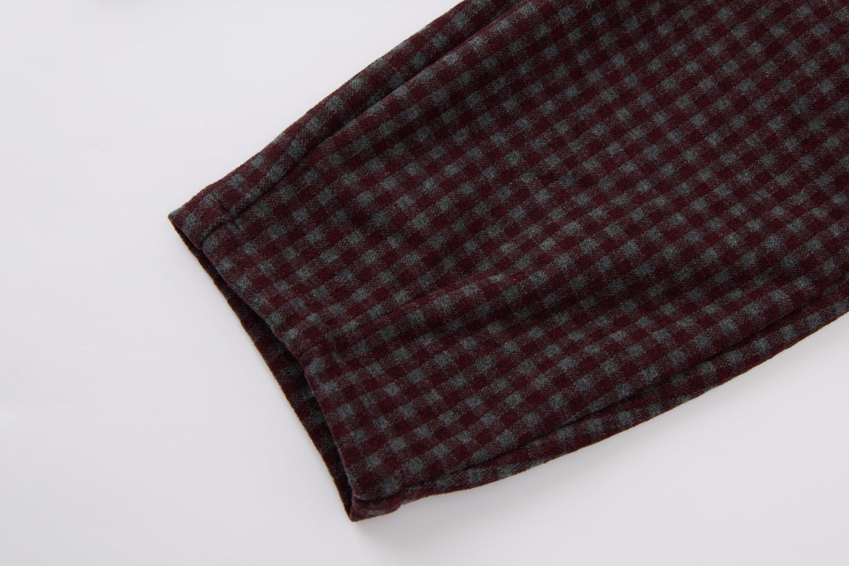 Baby Boys Hooded Vest Set-Burgundy Plaid-Button-Up Vest with Matching Pants and Inner Shirt