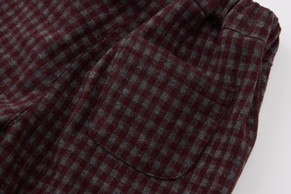 Baby Boys Hooded Vest Set-Burgundy Plaid-Button-Up Vest with Matching Pants and Inner Shirt