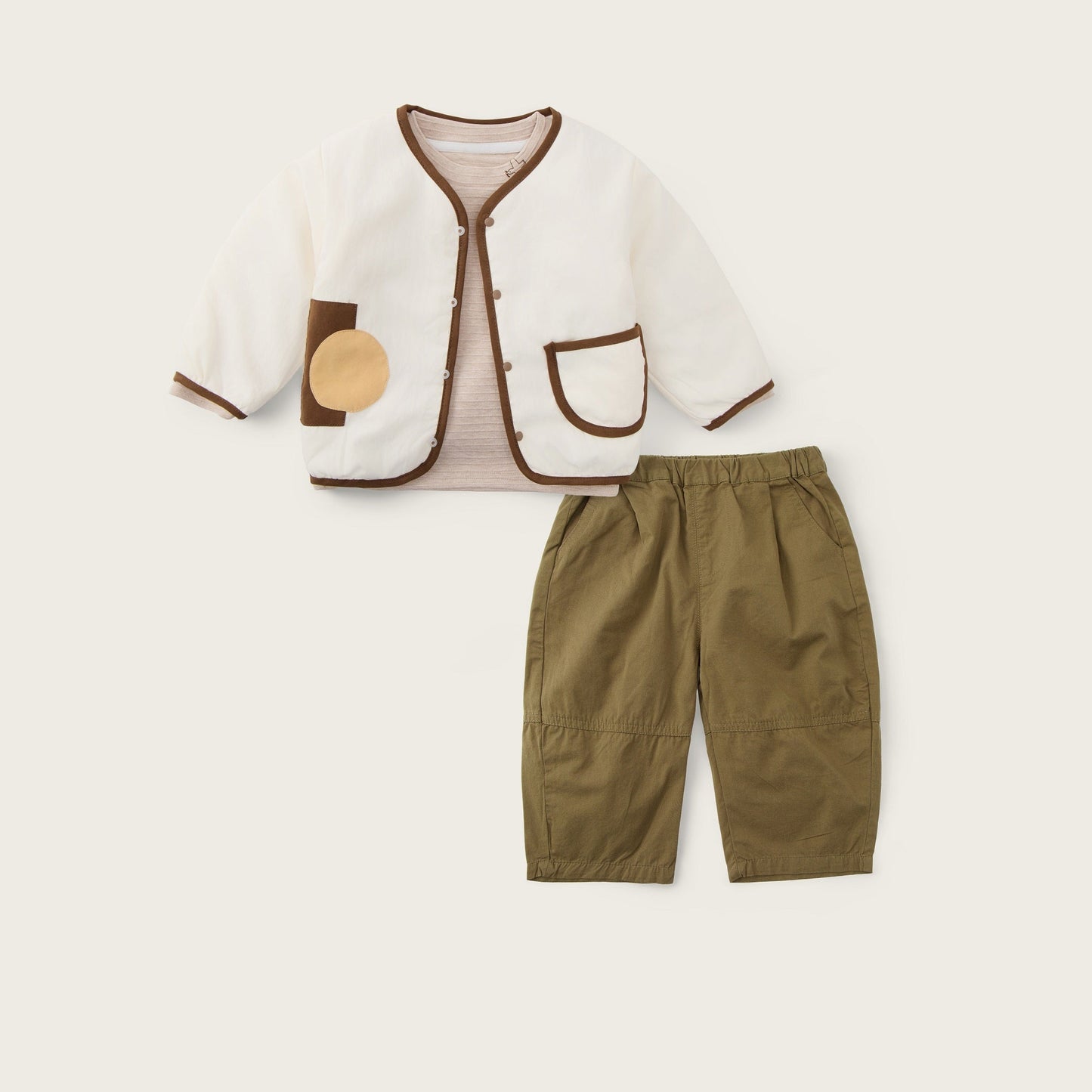 baby-boy-apricot-khakibrown-padded-jacket-shirt-pants-set